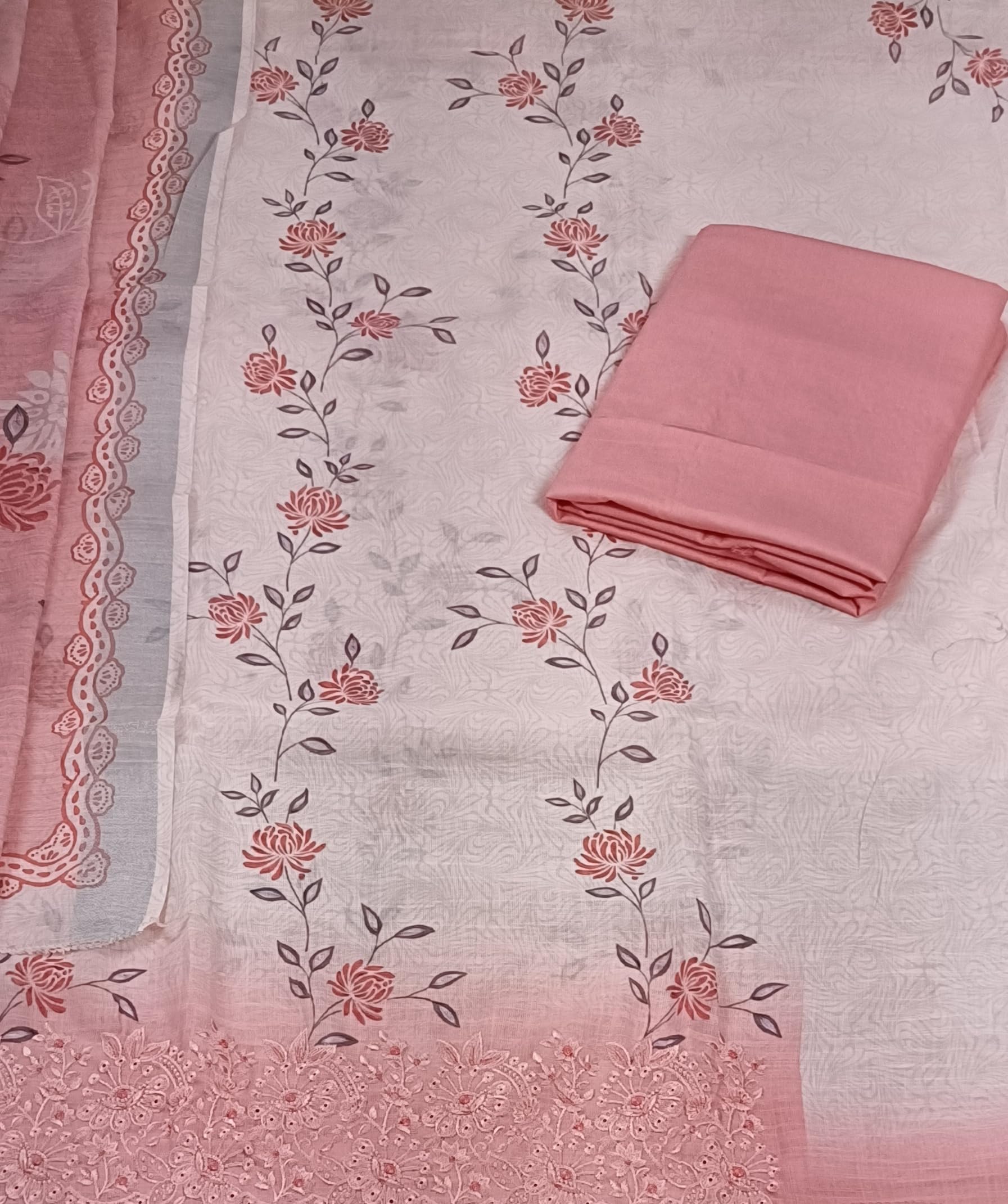 DRAVINAM Trends Women's Premium Pure Linen Floral Printed Unstitched Salwar Suit Dress Material with Dupatta