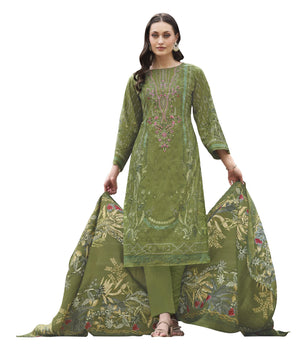 DRAVINAM Trends Women's Stitched Pakistani Print Embroidered Pure Cotton Pant Suit Set with Cotton Printed Dupatta (XL)
