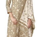 DRAVINAM Trends Women's Unstitched Dizital Geometric Print Pure Woollen Pashmina Salwar Kameez Dress Material with fancy work and Pure Pashmina Printed Shawl Dupatta (Free Size_Brown)