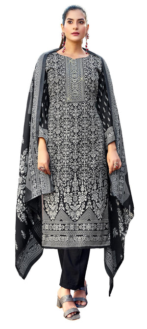 DRAVINAM Trends Women's Printed Pashmina Kani Unstitch Salwar Suit Dress Material with Siroski work and Printed Twill Pashmina Warm Shawl Dupatta