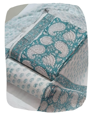 DRAVINAM Trends Hand Block Print Cambric Cotton Unstitched Salwar Suit Set for Women with Pure Chiffon Hand Printed Dupatta
