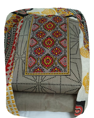 DRAVINAM Trends Women's Cambric Cotton Dress Material | Unstitch Kalamkari Printed Suit Set with Cotton Dupatta