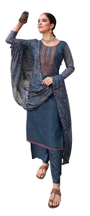 DRAVINAM Trends Unstitched Printed Embroidered Rayon Salwar Suits Set with Chiffon Dupatta (Green)