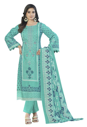 DRAVINAM Trends Women's Pure Lawn Cotton Pakistani Embroidered Suit Dress Material with Unstitched Bottoms and Cotton Dupatta