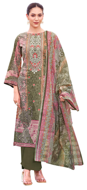 DRAVINAM Trends Women's Unstitched Salwar Suit Dress Material - Cotton Digital Printed Organza Embroidered Kameez II Unstitch Bottoms II Cotton Dupatta