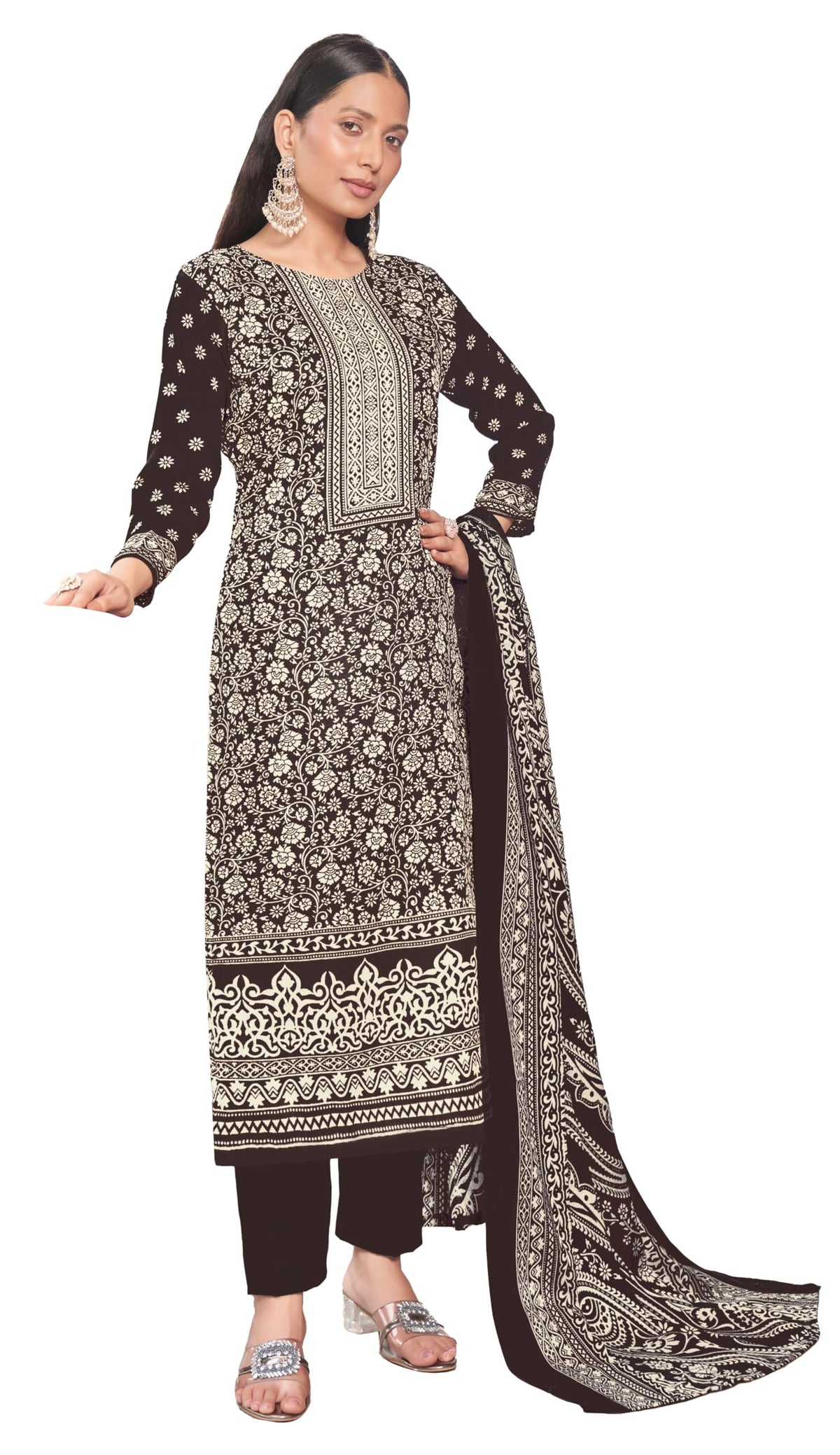 DRAVINAM Trends Women's Unstitched Winter Wear Kashmiri Kani Printed Heavy Woolen Pashmina Salwar Suit Dress Material with Digital Printed Printed Shawl Dupatta