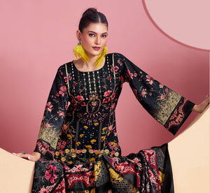 DRAVINAM Trends Cotton Pakistani Embroidered Suit Dress Material with Unstitched Bottoms and Cotton Dupatta