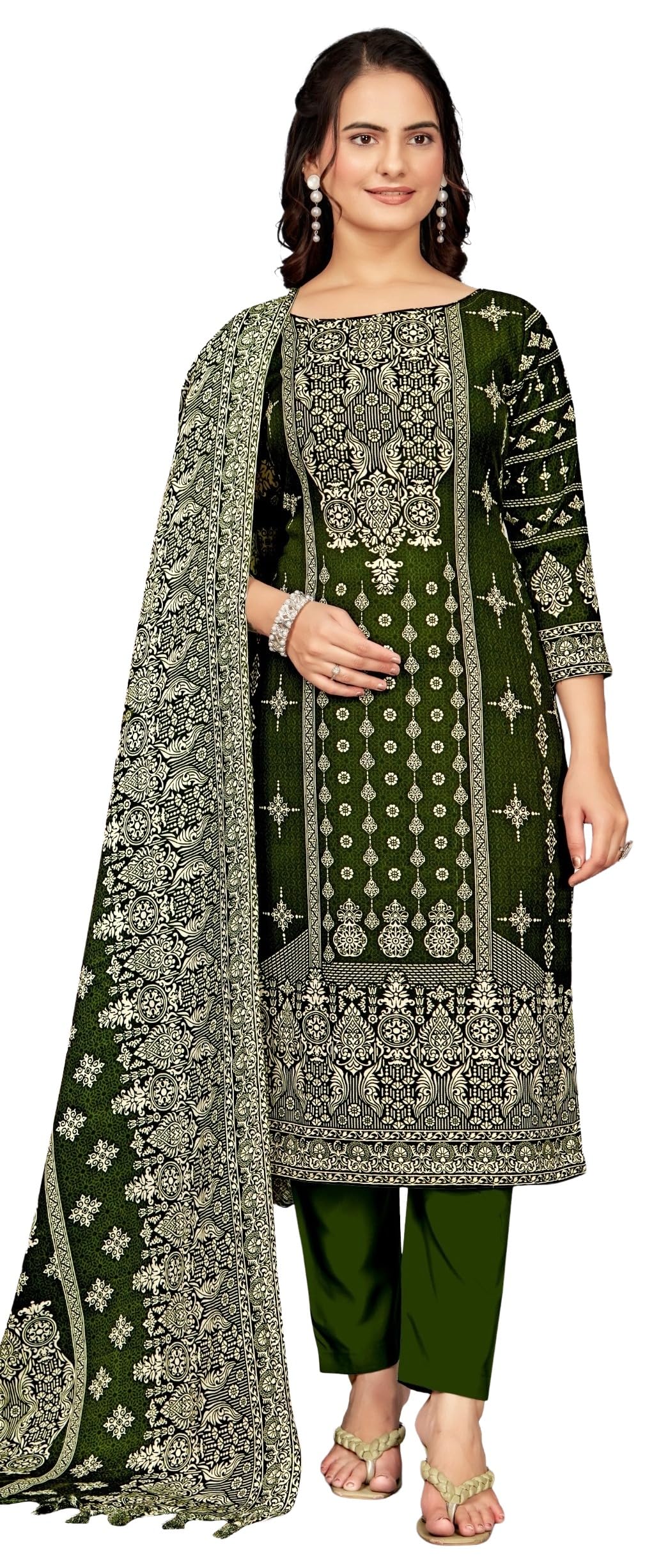 DRAVINAM Trends Women's Unstitched Winter Wear Digital Printed Heavy Woolen Pashmina Salwar Suit Dress Material with Printed Shawl Dupatta