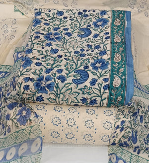 DRAVINAM Trends Hand Block Print Cambric Cotton Unstitched Salwar Suit Set for Women with Pure Chiffon Hand Printed Dupatta