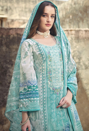 DRAVINAM Trends Women's Cotton Printed Thread Embroidery Work Unstitched Salwar Suit Dress Material With Dupatta (Grey, Unstitched Suit)