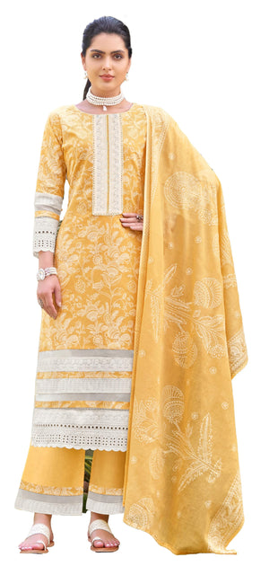 DRAVINAM Trends Women's Pure Cambric Cotton Printed Lace Work Unstitched Summer Ladies Suit Dress Material with Unstitched Cotton Bottoms and Cotton Printed Dupatta