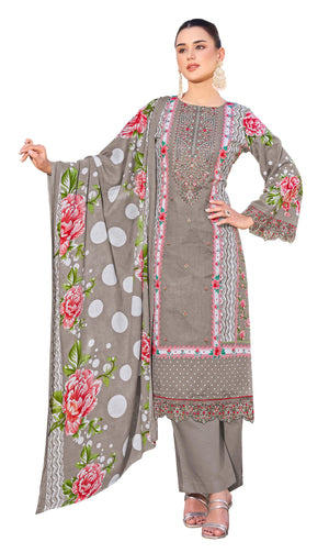 DRAVINAM Trends Women's Unstitched Salwar Suit Dress Material - Pure Cambric Cotton Pakistani Print Embroidered Kameez II Pure Cotton Bottoms II Pure Cotton Dupatta