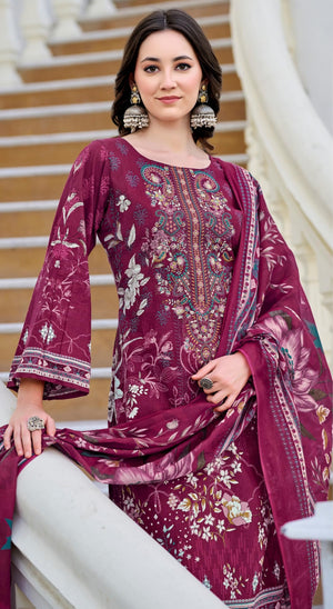 DRAVINAM Trends Women's Unstitched Salwar Suit Dress Material - Cotton Digital Printed Organza Embroidered Kameez II Unstitch Bottoms II Cotton Dupatta