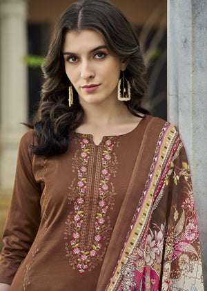 DRAVINAM Trends Women's Unstitched Jam Cotton Embroidered Suit Material - Jam Cotton Heavy Embroidered Cutwork Shirt II Rayon Bottoms II Cotton Printed Dupatta