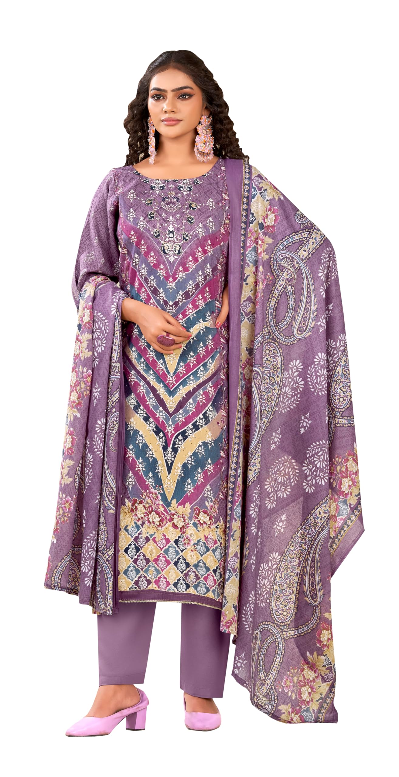 DRAVINAM Trends Kurti 2.50 mtrs, Pure Viscose Rayon (3 mtrs apx), Pure Cotton Mal Mal Print (2.30|Grey