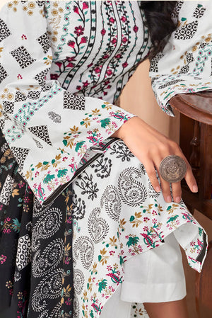 DRAVINAM Trends Women's Pakistani Print Embroidered Unstitcehd Pure Cambric Cotton Salwar Suit Dress Materials with Pure Cotton Printed Dupatta