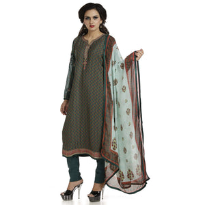 DRAVINAM Trends Women's Crepe Embroidered Chudidaar Dress Material (Free Size_Grey)