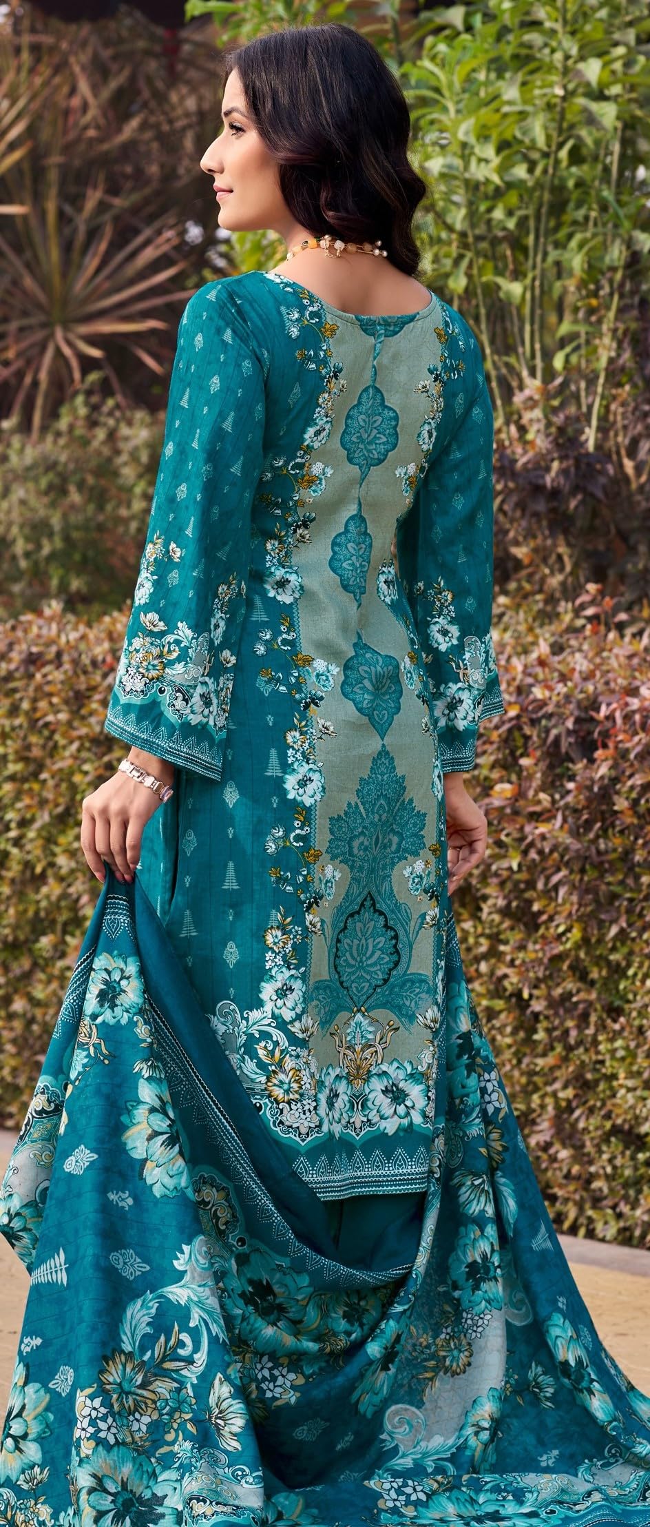 DRAVINAM Trends Women's Unstitched Jam Cotton Hand Embroidered Suit Material - Pure Jam Cotton Printed Hand Embroidered Kameez II Cotton Bottoms II Cotton Malmal Printed Dupatta
