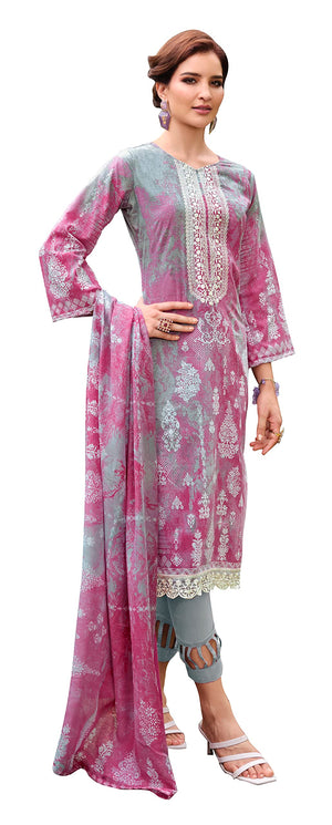 DRAVINAM Trends Unstitched Printed Embroidered Lace Work Cotton Salwar Suits Dress Material with Cotton Dupatta