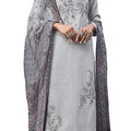 DRAVINAM Trends Women's Unstitched Emnroidered and Beads Work Cotton Slub Salwar Suit Dress Material with Digital Printed Bember Chiffon Half Pure Dupatta (Free Size_Grey)