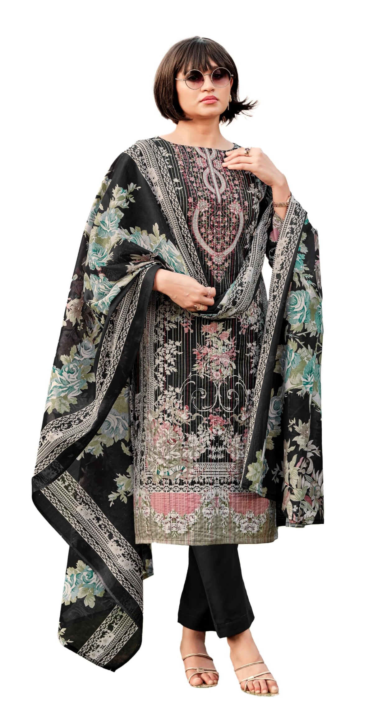 DRAVINAM Trends Women's Unstitched Pure Cotton Suit Dress Material with Heavy Lining Embroidered | Stylish Pure Cotton Print Dupatta & Solid Bottoms