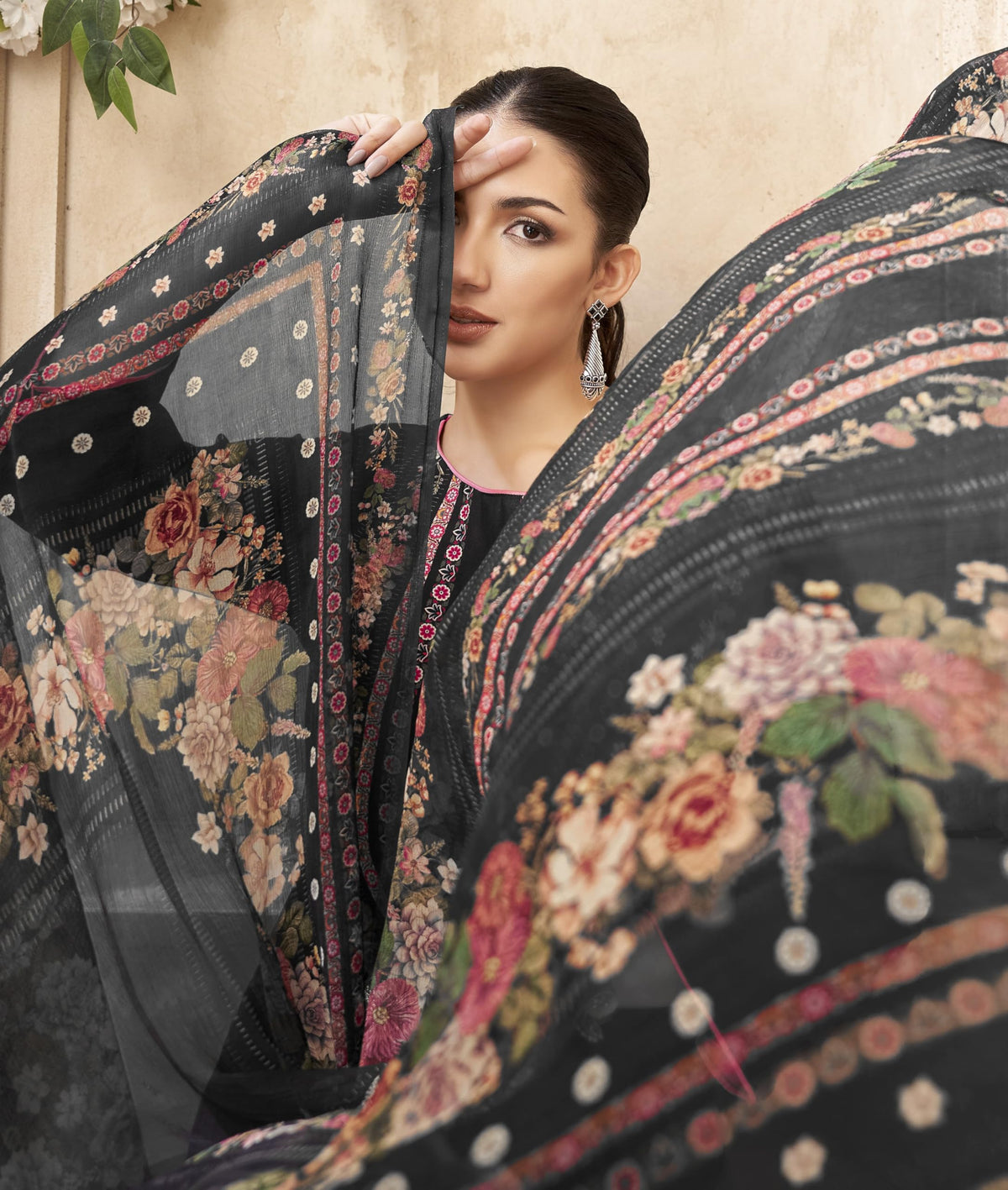 DRAVINAM Trends Women's Unstitched Viscose Maslin Hand Embroidered Suit Material - Viscose Maslin Digital Printed Hand Embroidered Kameez II Rayon Bottoms II Half Pure Digital Printed Dupatta