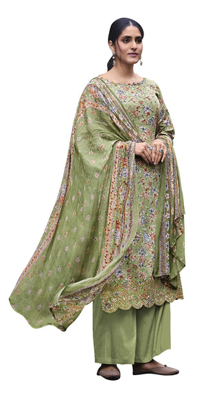 DRAVINAM Trends Unstitched Digital Printed Pure Cotton Embroidered Suit Set with Pure Bember Dupatta
