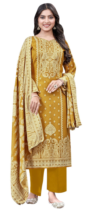 DRAVINAM Trends Heavy Spun Kani Kashmiri Printed Unstitched Salwar Suit for Women with Siroski Work and Pashmina Shawl Dupatta