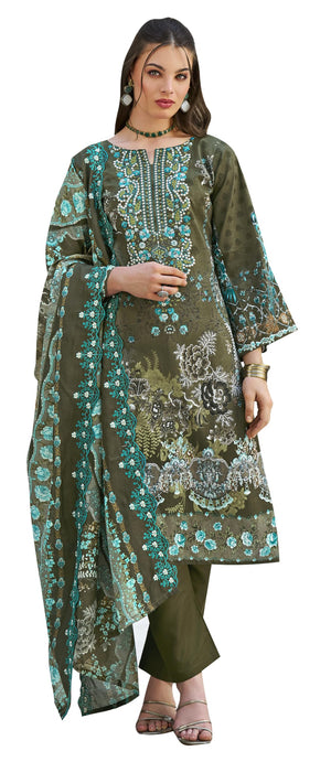 DRAVINAM Trends Women's Unstitched Pakistani Digital Print Embroidered Pure Cotton Salwar Suit Dress Materials with Cotton Embroidered Cutwork Dupatta