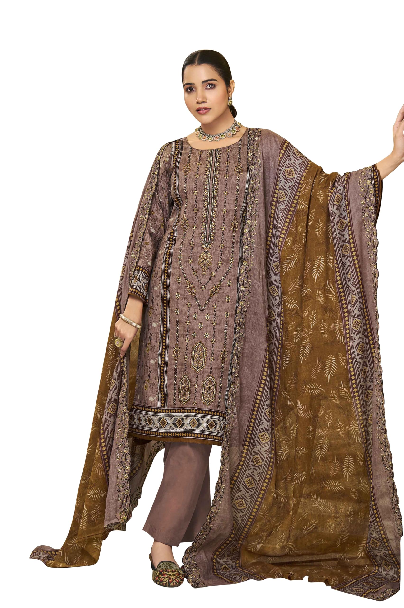 DRAVINAM Trends Women's Unstitched Salwar Suit Dress Material - Cotton Digital Printed Organza Embroidered Kameez II Unstitch Bottoms II Cotton Dupatta