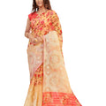 DRAVINAM Trends Women's Jacquard Organza Saree With Blouse Piece (NaaOr_6_Yellow And Peach)