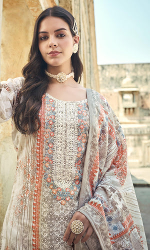 DRAVINAM Trends Kurti 2.50 mtrs, Pure Cotton Salwar (3 mtrs apx), Pure Cotton Mal Mal Print (2.30|Sand Grey