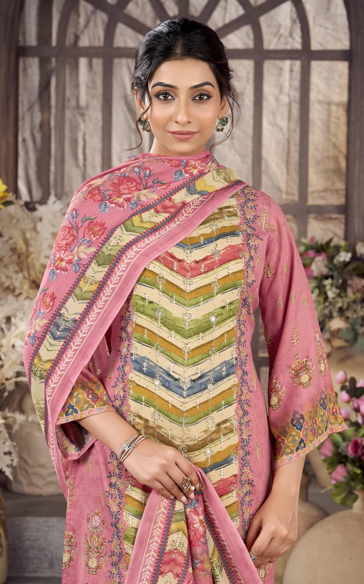 DRAVINAM Trends Women’s Ethnic Suit (Stitched, 3-Piece Set)– Heavy Viscose Rayon Designer Kurta with Heavy Handwork (2.5 m), Cotton Mal Mal Printed Dupatta (2.3 m), Bottom (3 m) (GOLDENROD, XL)