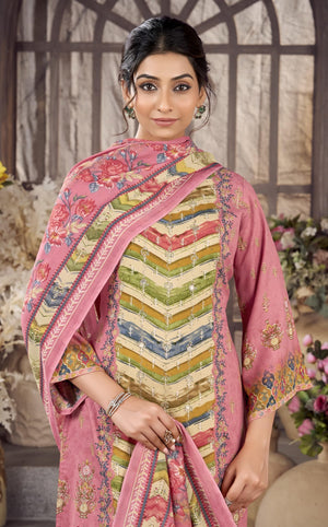 DRAVINAM Trends Women’s Ethnic Suit (Stitched, 3-Piece Set)– Heavy Viscose Rayon Designer Kurta with Heavy Handwork (2.5 m), Cotton Mal Mal Printed Dupatta (2.3 m), Bottom (3 m) (GOLDENROD, XL)