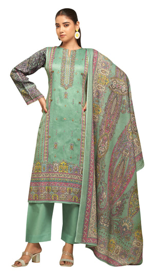 DRAVINAM Trends Women's Unstitched Cotton Salwar Suit Dress Material - Pure Jam Satin Digital Print Embroidered Kameez II Pure Cotton Bottoms II Lawn Cotton Dupatta