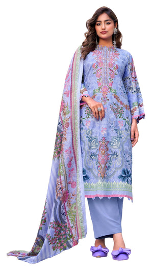 DRAVINAM Trends Women's Unstitched Cotton Suit Dress Material -Embroidered Digital Print Top II Plain Bottoms II Digital Print Dupatta
