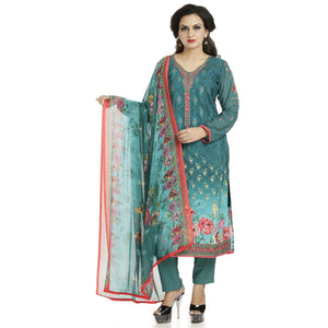 DRAVINAM Trends Women's Embroidered Pure Crepe Floral Printed Salwar Suit Dress Material with Printed Georgette Dupatta (Unstitched)