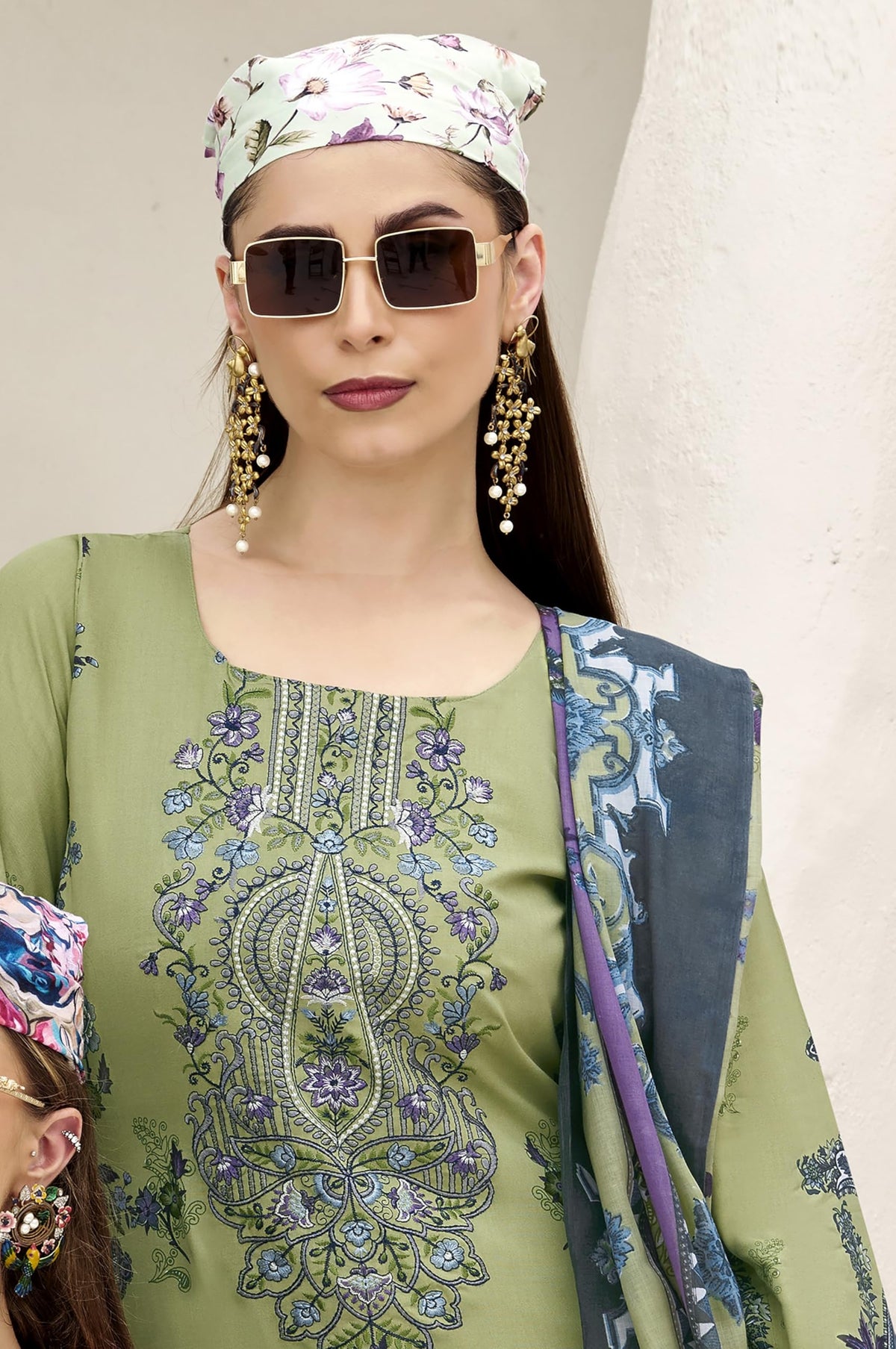 DRAVINAM Trends Unstitched Pakistani Embroidered Pure Rayon Salwar Suit Dress Materials with Cotton Dupatta