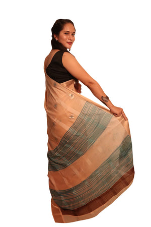 DRAVINAM Trends Women's Soft Blended Cotton Saree with Border and Buti (with Blouse Piece) (Sea Green and Pink)