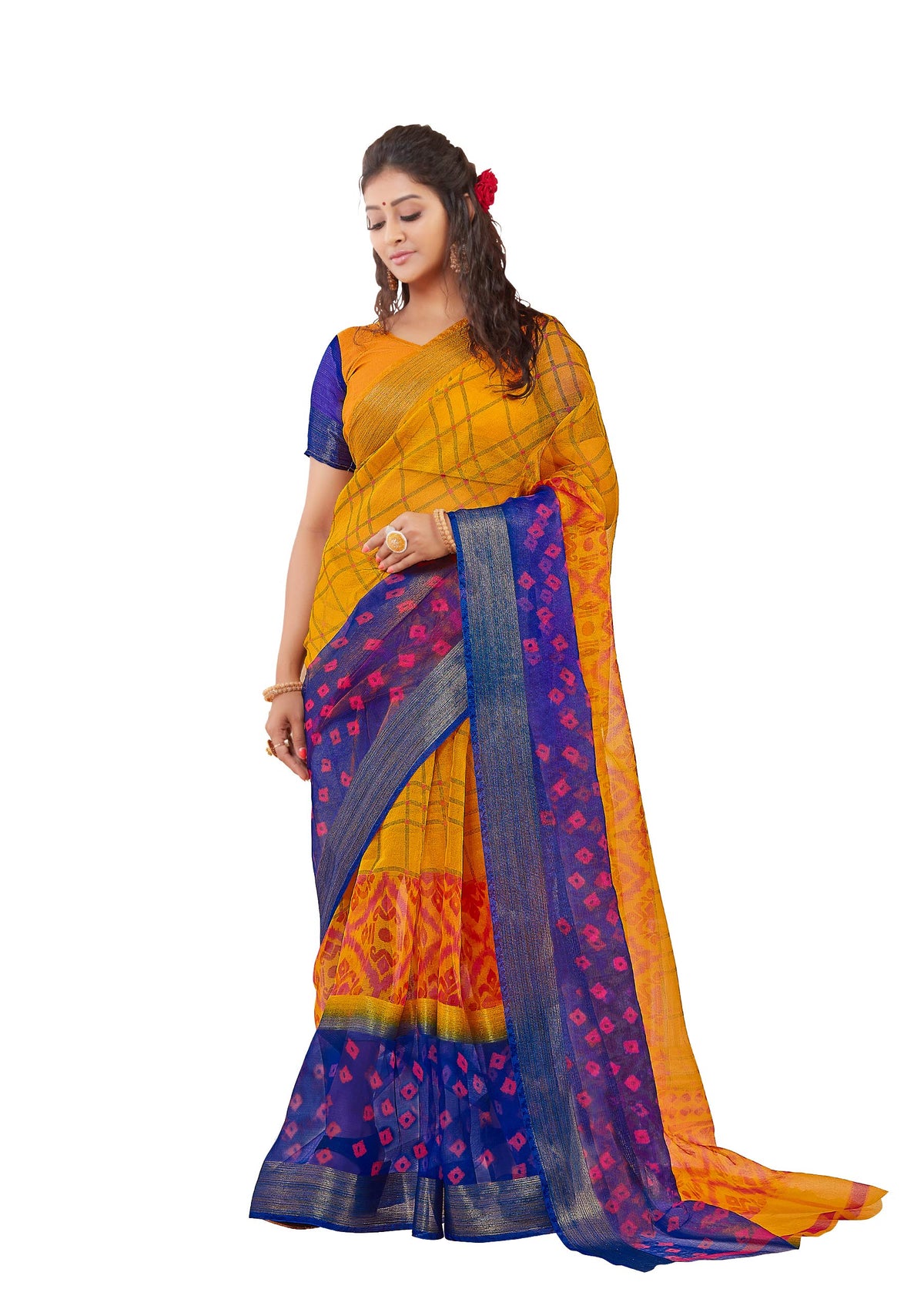 DRAVINAM Trends Women's Khadi Jute Silk Saree With Blouse Piece (WS_6_Multicolour)