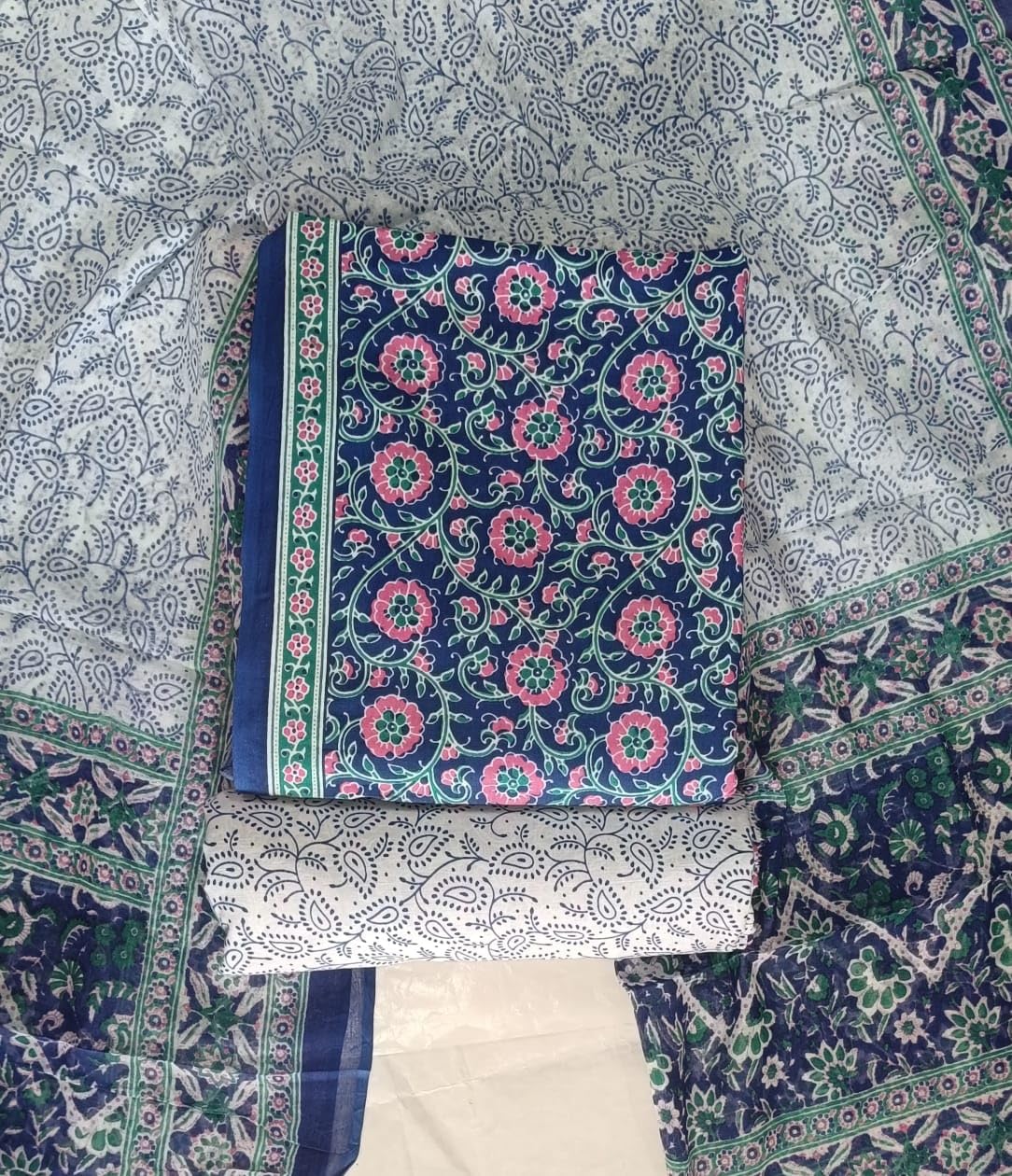 DRAVINAM Trends Jaipuri Print Cambric Cotton Unstitched Salwar Suit Dress Material for Women with Mulmul Cotton Dupatta