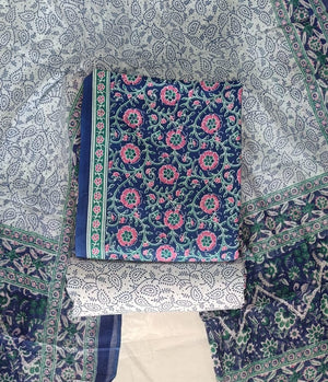 DRAVINAM Trends Jaipuri Print Cambric Cotton Unstitched Salwar Suit Dress Material for Women with Mulmul Cotton Dupatta