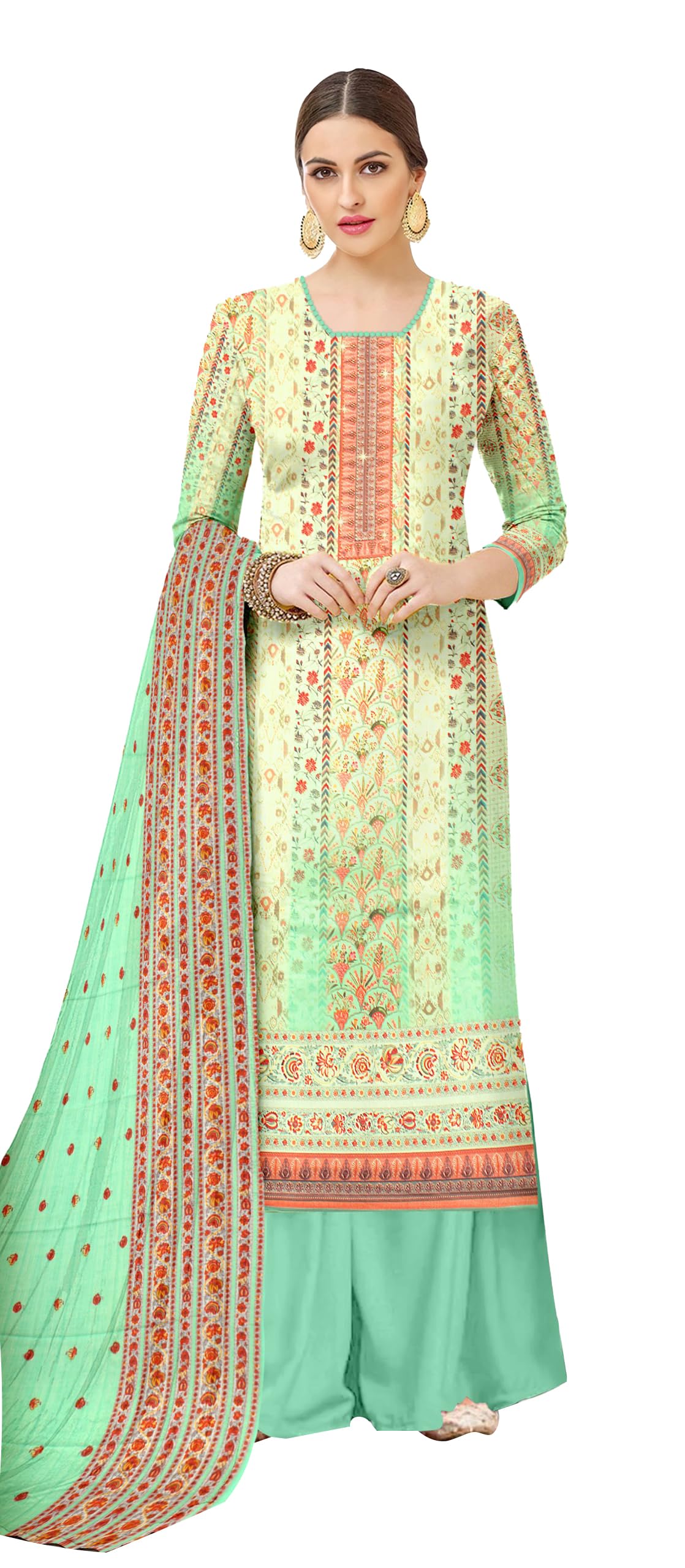 DRAVINAM Trends Pure Pashmina Siroski Work Digital Printed Unstitched Salwar Suit Material with Pashmina Printed Dupatta