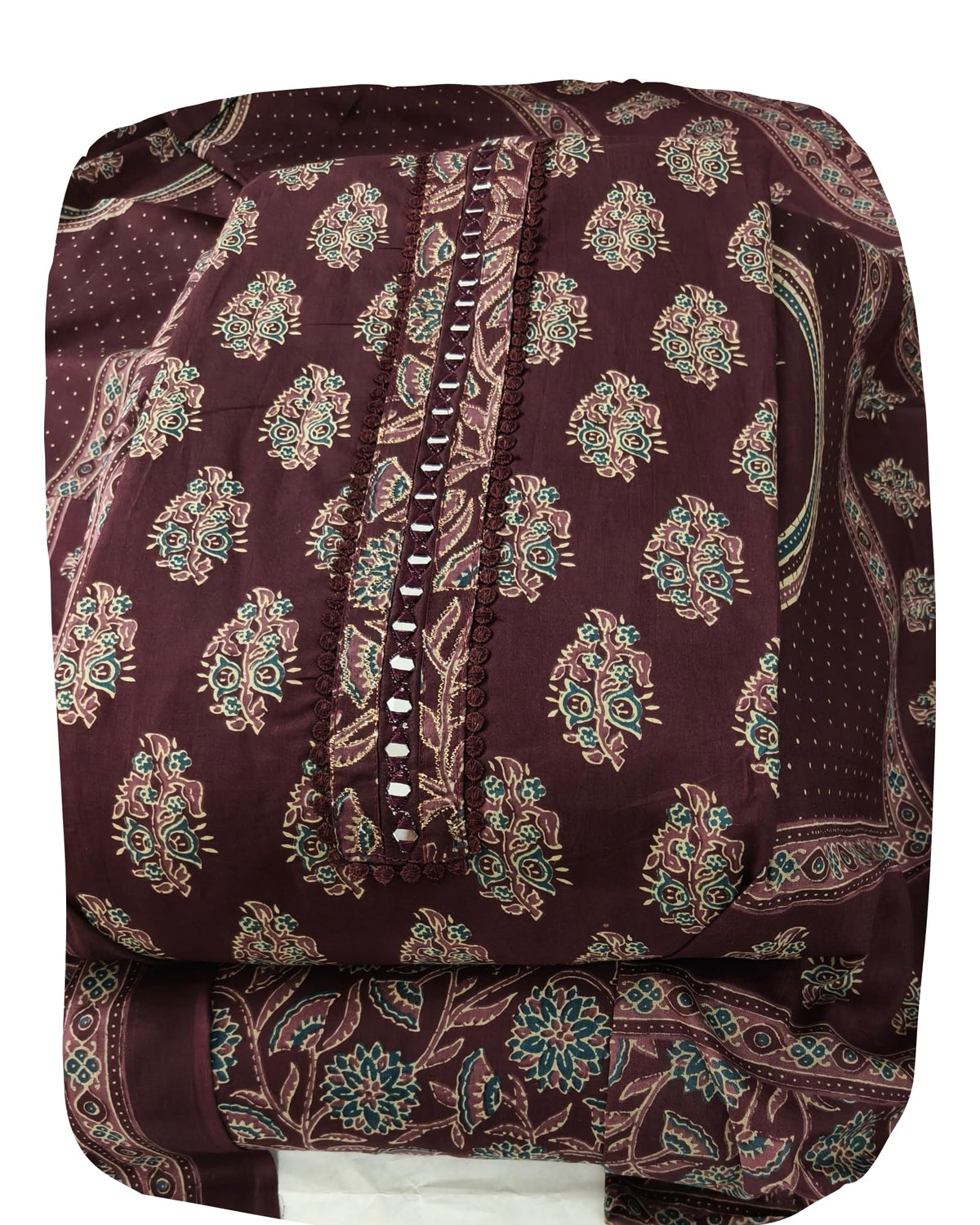 DRAVINAM Trends Women's Pure Cotton Geometric Handblock Printed Unstitched Salwar Suit Dress Material with Mirror Work Neck & Mulmul Dupatta (Black)