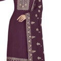 DRAVINAM Trends Women Real Georgette Heavy Zari Embroidered Pure Georgette Unstitched Suit Dress Material with Real Georgette Embroidered Heavy Dupatta (Wine)