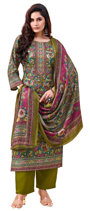 DRAVINAM Trends Women's Unstitched Winter Wear Swaroski Work Kashmiri Floral Digital Printed Heavy Woolen Pashmina Salwar Suit Dress Material with Printed Shawl Dupatta