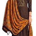 DRAVINAM Trends Women's Pure Wool Pashmina Embroidered Unstitched Palazzo/Pant/Salwar Suit with Pashmina wool Shawl Dupatta/Chunni for /Office Wear/Casual/ Winter wear (Coffee)