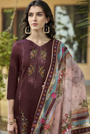 DRAVINAM Trends Women's Unstitched Jam Cotton Embroidered Suit Material - Jam Cotton Heavy Embroidered Cutwork Shirt II Rayon Bottoms II Cotton Printed Dupatta