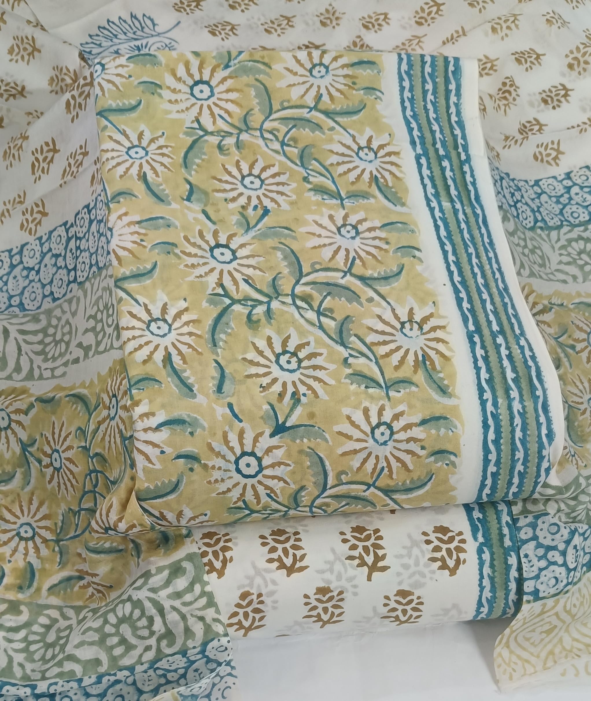 DRAVINAM Trends Hand Block Print Jaipuri Cambric Unstitched Cotton Suit Dress Material for Women with Mulmul Cotton Hand Printed Dupatta