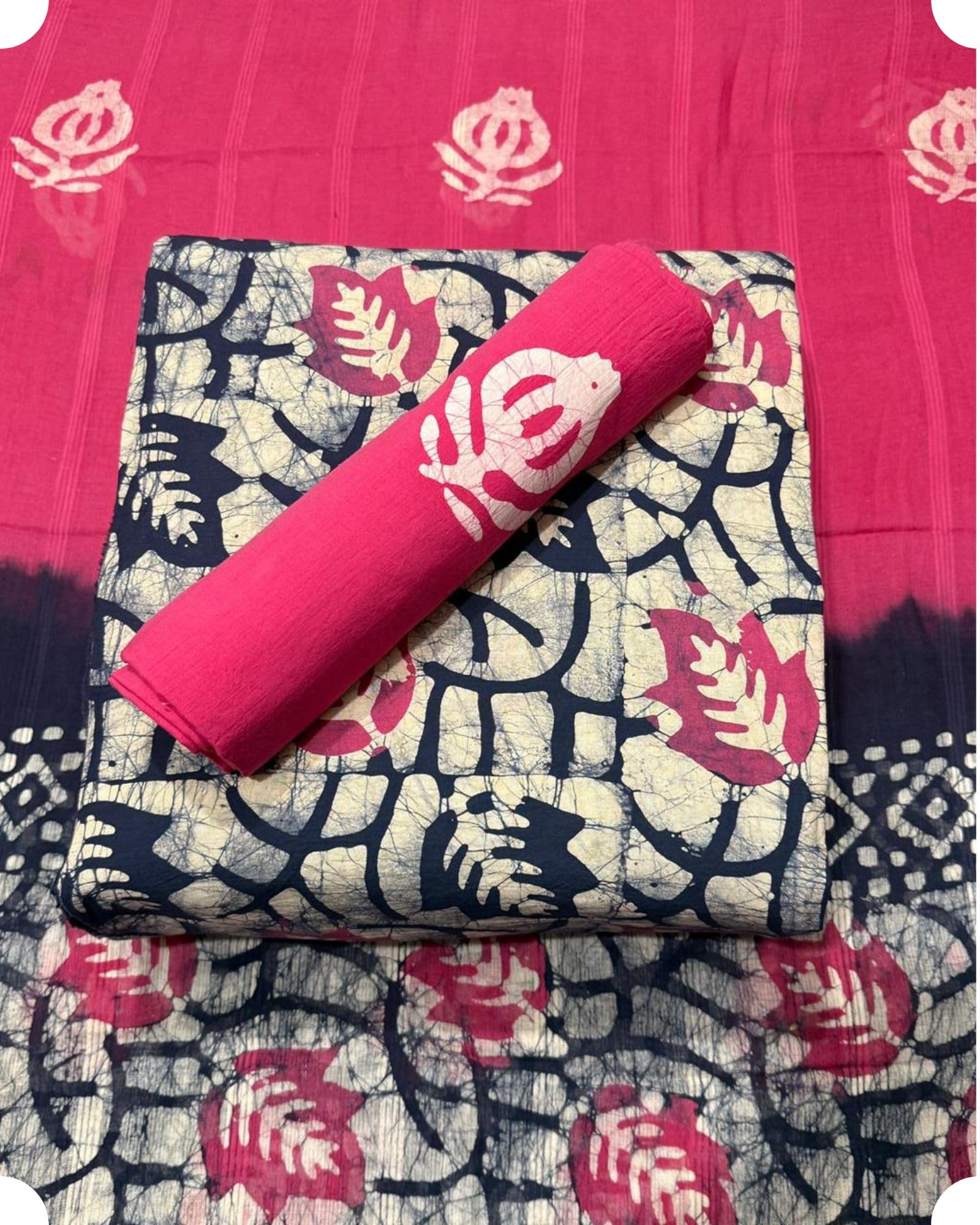 DRAVINAM Trends Unstitched Jaipuri Handmade Multicolour Wax Batik Print Soft Cotton Dress Material with Dupatta